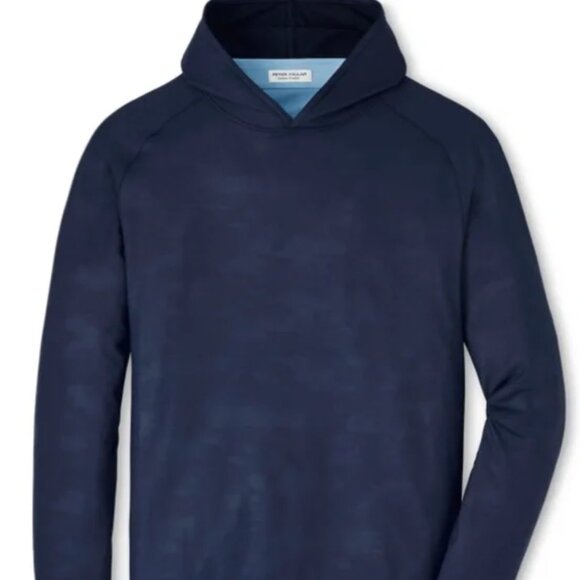 Peter Millar Pine Performance Pullover Hoodie Camo Golf  Navy Blue NWT $150 - Picture 1 of 5